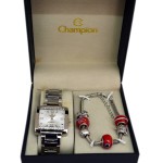 RELOGIO CHAMPION FEMININO ACO QUADRADO COM PULSEIRA PANDORA