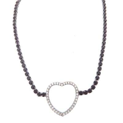 CORRENTE RODIO NEGRO CHOKER STRASS E CORACAO 